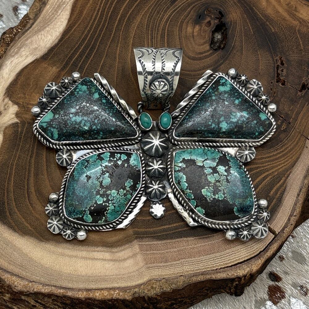 ROSELLA PAXTON Apache Sterling & Hubei Turquoise Butterfly Pendant Pointed Wings